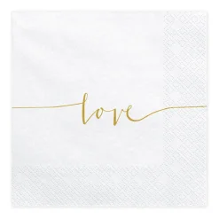 Serviette love weiß gold 33x33cm 3lagig 20 Stück