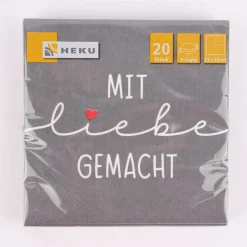 Serviette Mit Liebe gemacht Herz grau weiß rot 33x33cm 3lagig 20 Stück