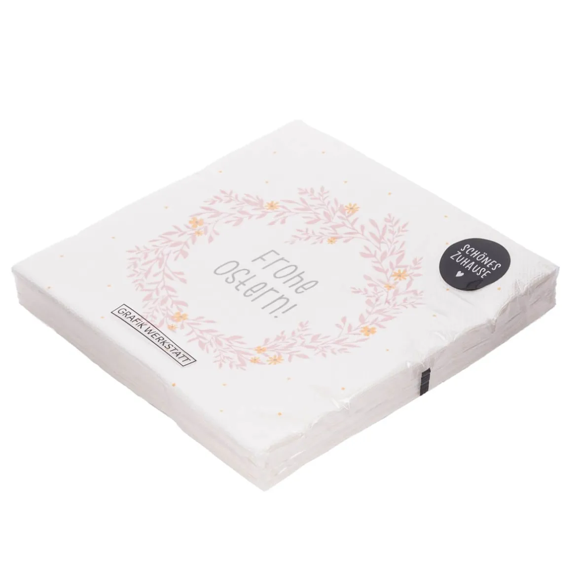 Servietten groß Frohe Ostern Blumenkranz 33x33cm 3lagig 20 Stück weiß rosa gelb von Grafik Werkstatt