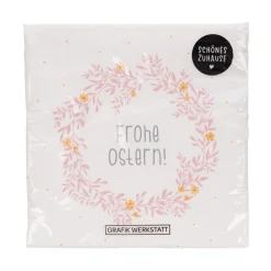 Servietten groß Frohe Ostern Blumenkranz 33x33cm 3lagig 20 Stück weiß rosa gelb von Grafik Werkstatt
