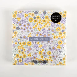 Servietten klein "Guten Morgen" Blümchen weiß lila gelb 25x25cm 3lagig 20 Stück von Grafik Werkstatt