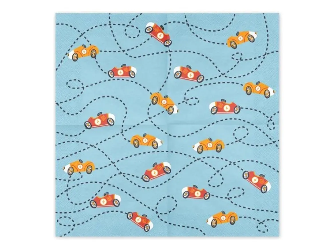 Servietten mit Autos hellblau rot orange 33x33cm 2lagig 12 Stück
