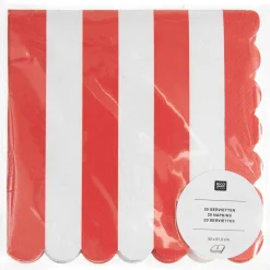 Servietten Streifen Rot Weiß mit Wellenrand von Rico Design, 20 Stück