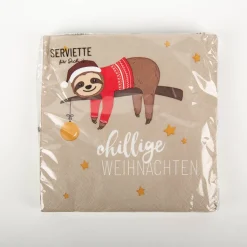 Servietten Weihnachten Faultier "chillige Weihnachten" beige 33x33cm 3lagig 20 Stück von La Vida