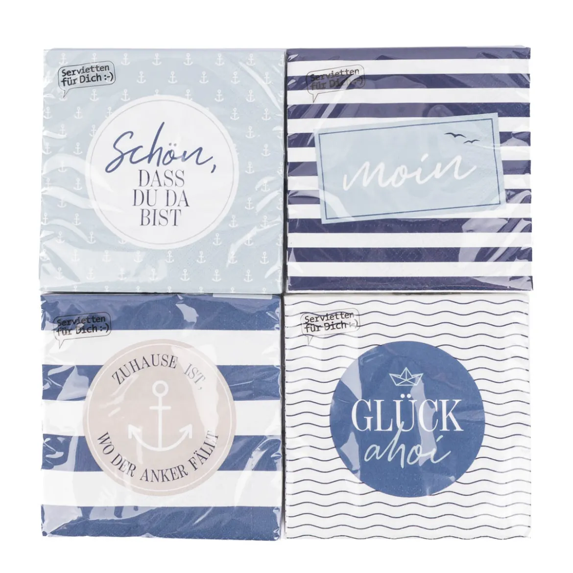 Servietten Zuhause ist, wo der Anker fällt Streifen Anker blau beige weiß 33x33cm 3lagig 20 Stück von La Vida