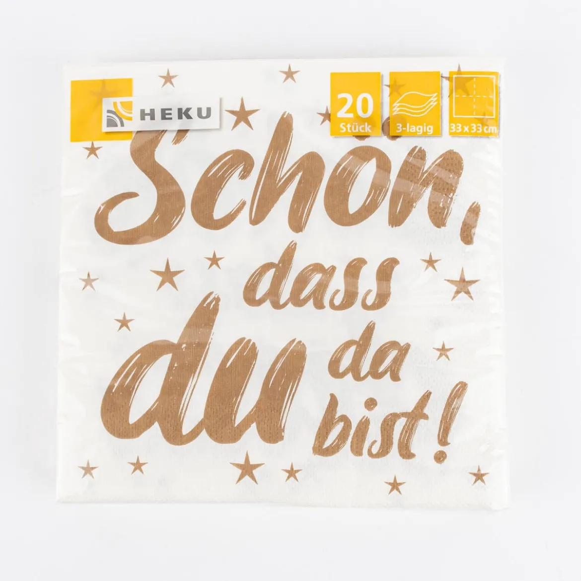 Serviette Schön, dass du da bist Sterne weiß goldfarbig 33x33cm 3lagig 20 Stück