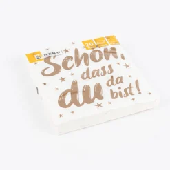 Serviette Schön, dass du da bist Sterne weiß goldfarbig 33x33cm 3lagig 20 Stück