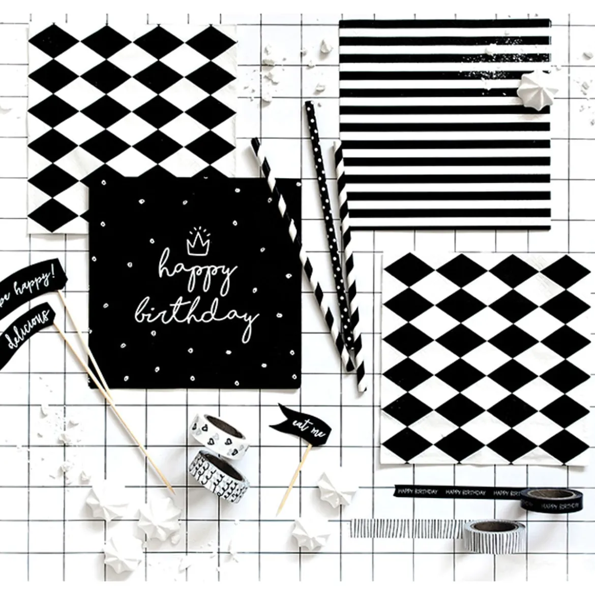 Serviette Streifen schwarz weiß 33x33cm 3lagig 20 Stück