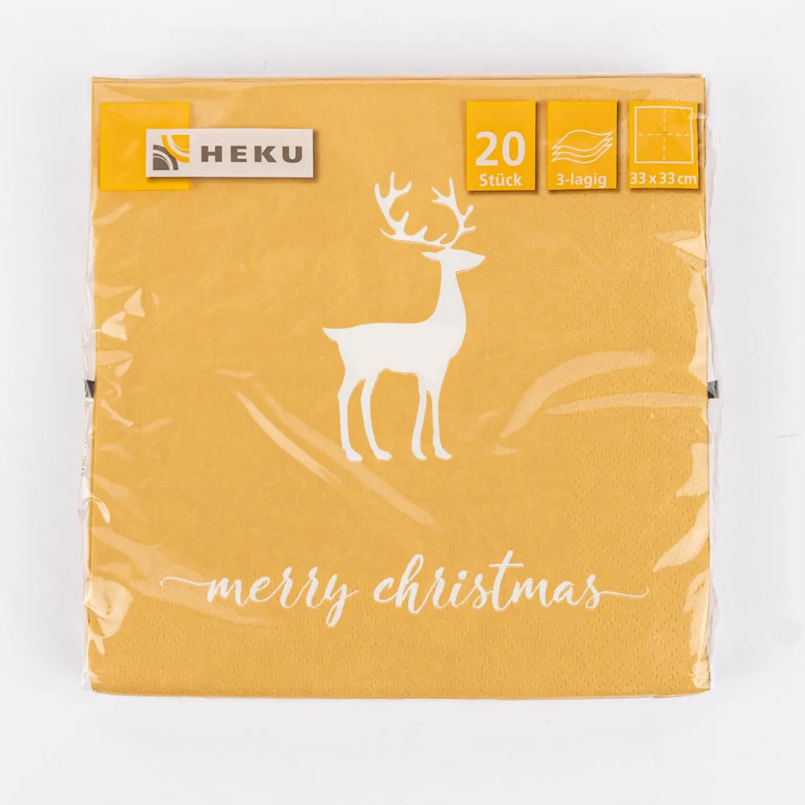 Serviette X-MAS Deer Merry Christmas Hirsch gelb weiß 33x33cm 3lagig 20 Stück