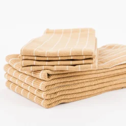 Set aus 4 Platzsets und 4 Servietten gestreift sandgelb weiß 50x35cm und 40x40cm von Linen & More