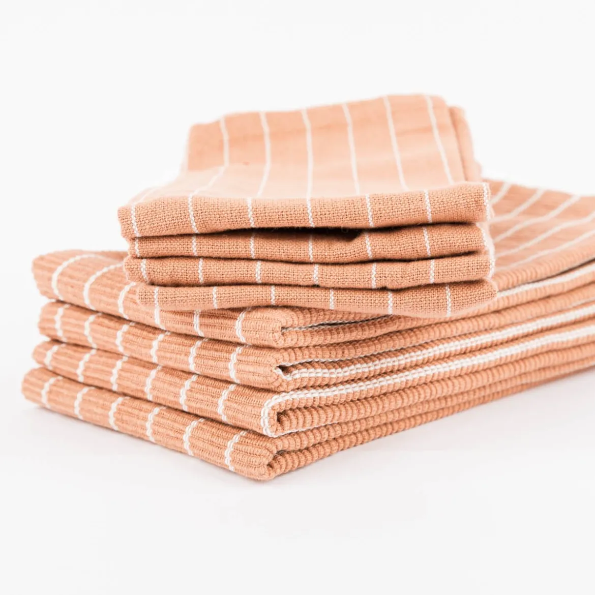 Set aus 4 Platzsets und 4 Servietten gestreift hellbraun weiß 50x35cm und 40x40cm von Linen & More