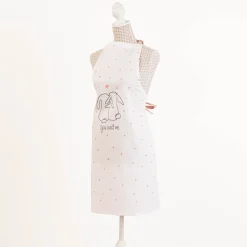 Set große und kleine Schürze mit Hasenmotiv aus Baumwolle weiß rosa 62,5x87cm und 44x60,5cm