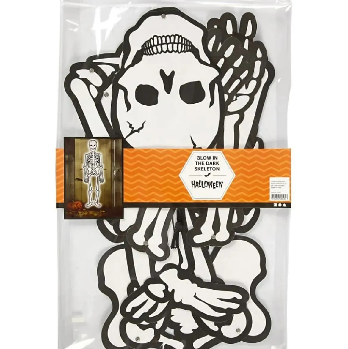 Skelett aus Papier zum Aufhängen Glow in the Dark 120cm
