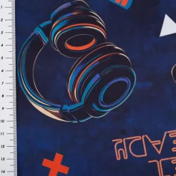 Softshell Stoff mit Fleece-Rückseite Digital Games blau orange 148cm Breite