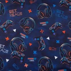 Softshell Stoff mit Fleece-Rückseite Digital Games blau orange 148cm Breite