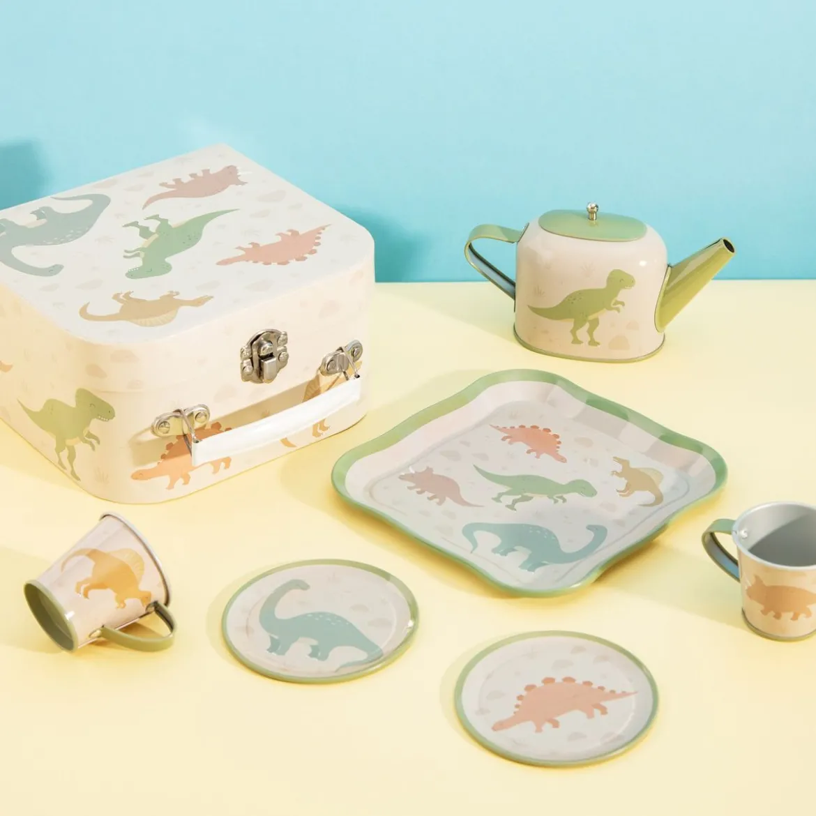 Spielzeug Geschirr Tea for Two T-Rex Dinosaurier im Koffer von Sass & Belle ca. 17,5x9,5cm