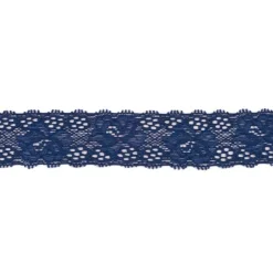Spitze elastisch Blumen dunkelblau Meterware Breite: 3cm