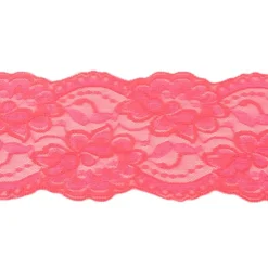 Spitze elastisch Blumen neon pink Meterware Breite: 9,5cm