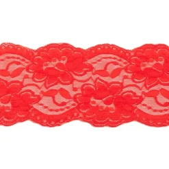 Spitze elastisch Blumen rot Meterware Breite: 9,5cm