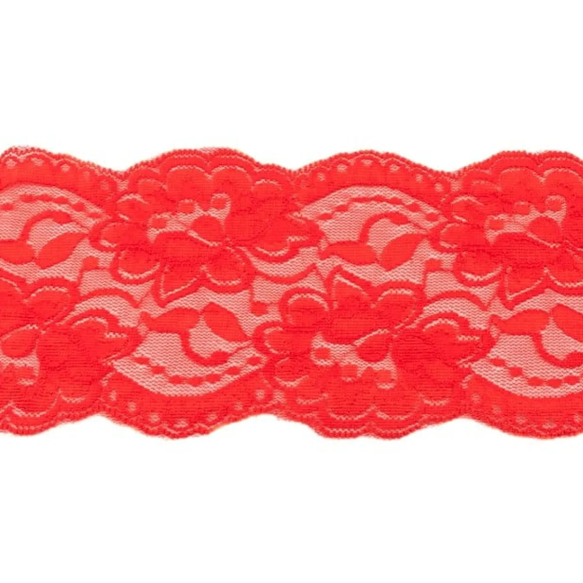 Spitze elastisch Blumen rot Meterware Breite: 9,5cm