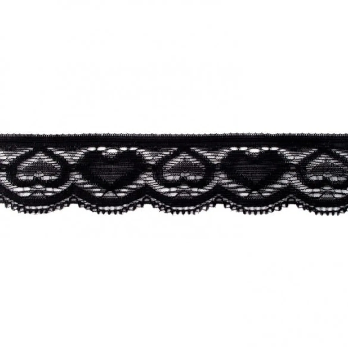 Spitze Elastisch schwarz Herzen Meterware Breite: 3,5cm
