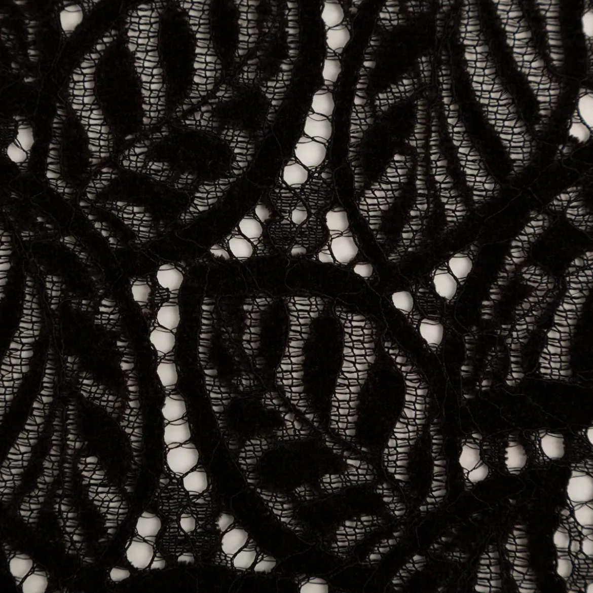 Spitze mit Chenille Blätterdessin Meterware schwarz 150cm breit
