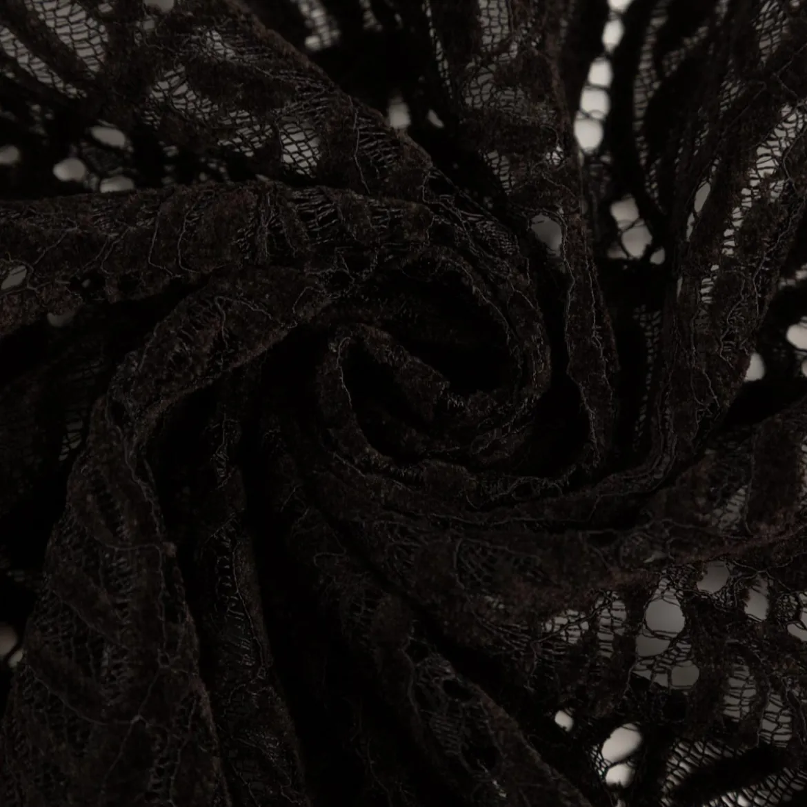 Spitze mit Chenille Blätterdessin Meterware schwarz 150cm breit