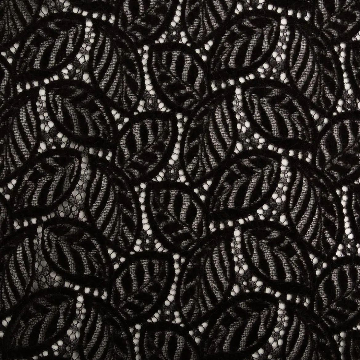 Spitze mit Chenille Blätterdessin Meterware schwarz 150cm breit