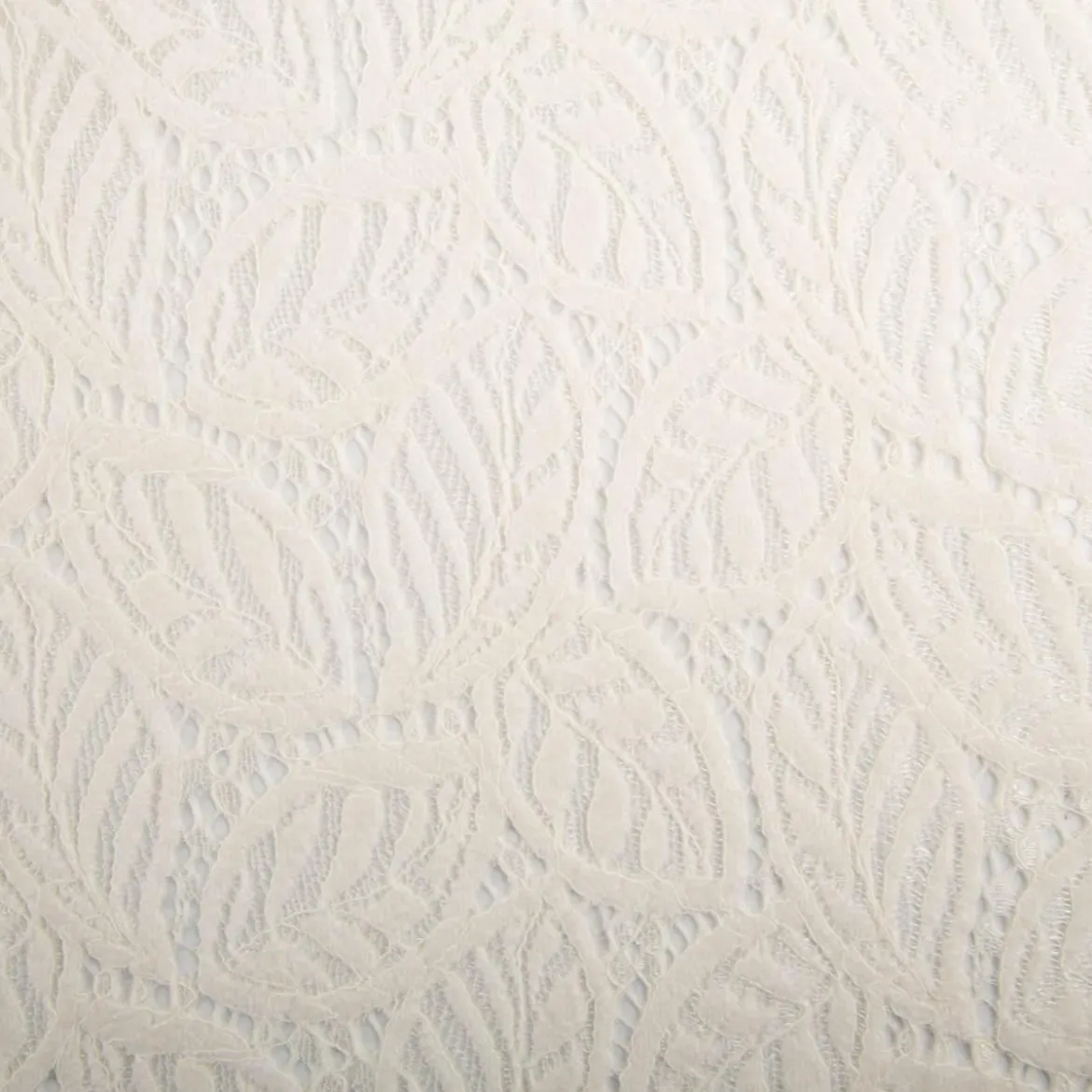 Spitze mit Chenille Blätterdessin Meterware wollweiß 150cm breit