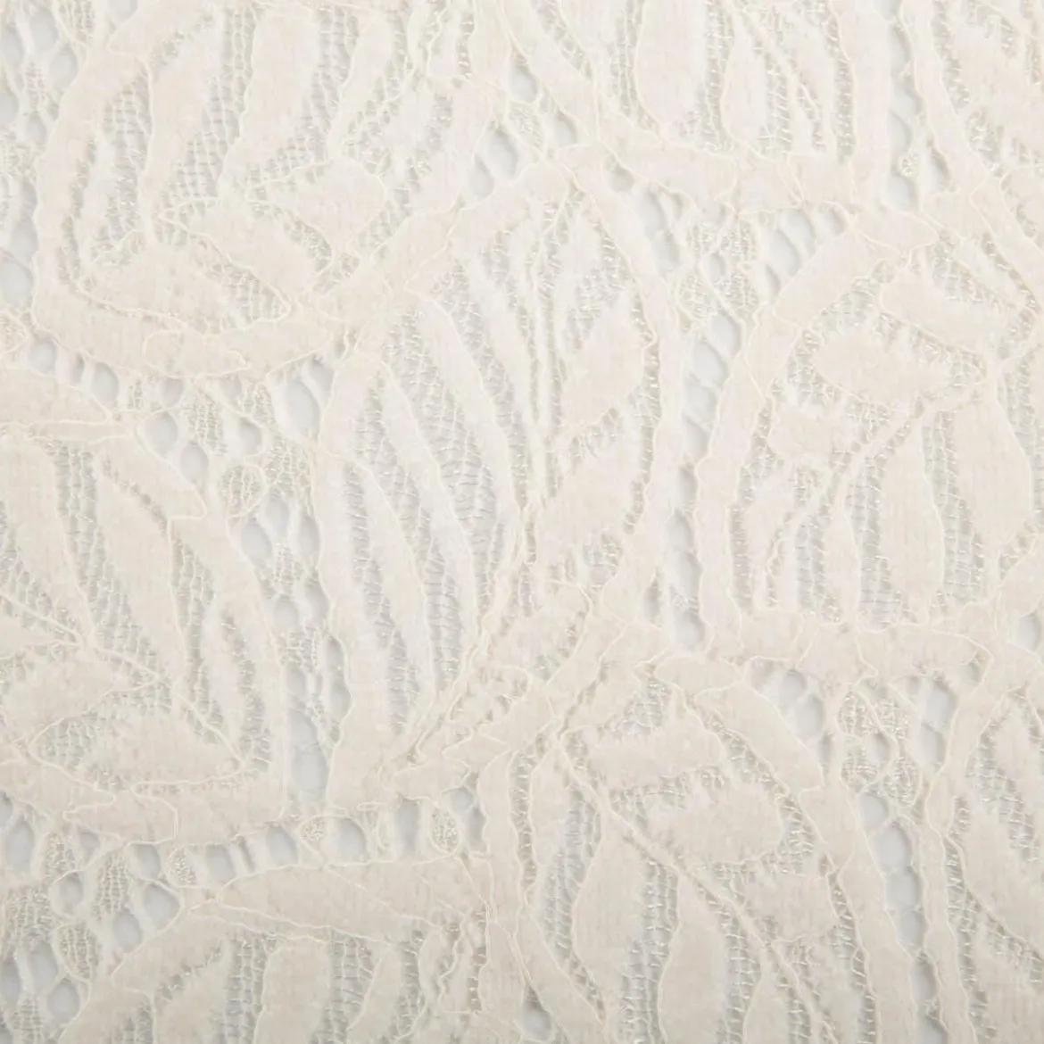 Spitze mit Chenille Blätterdessin Meterware wollweiß 150cm breit