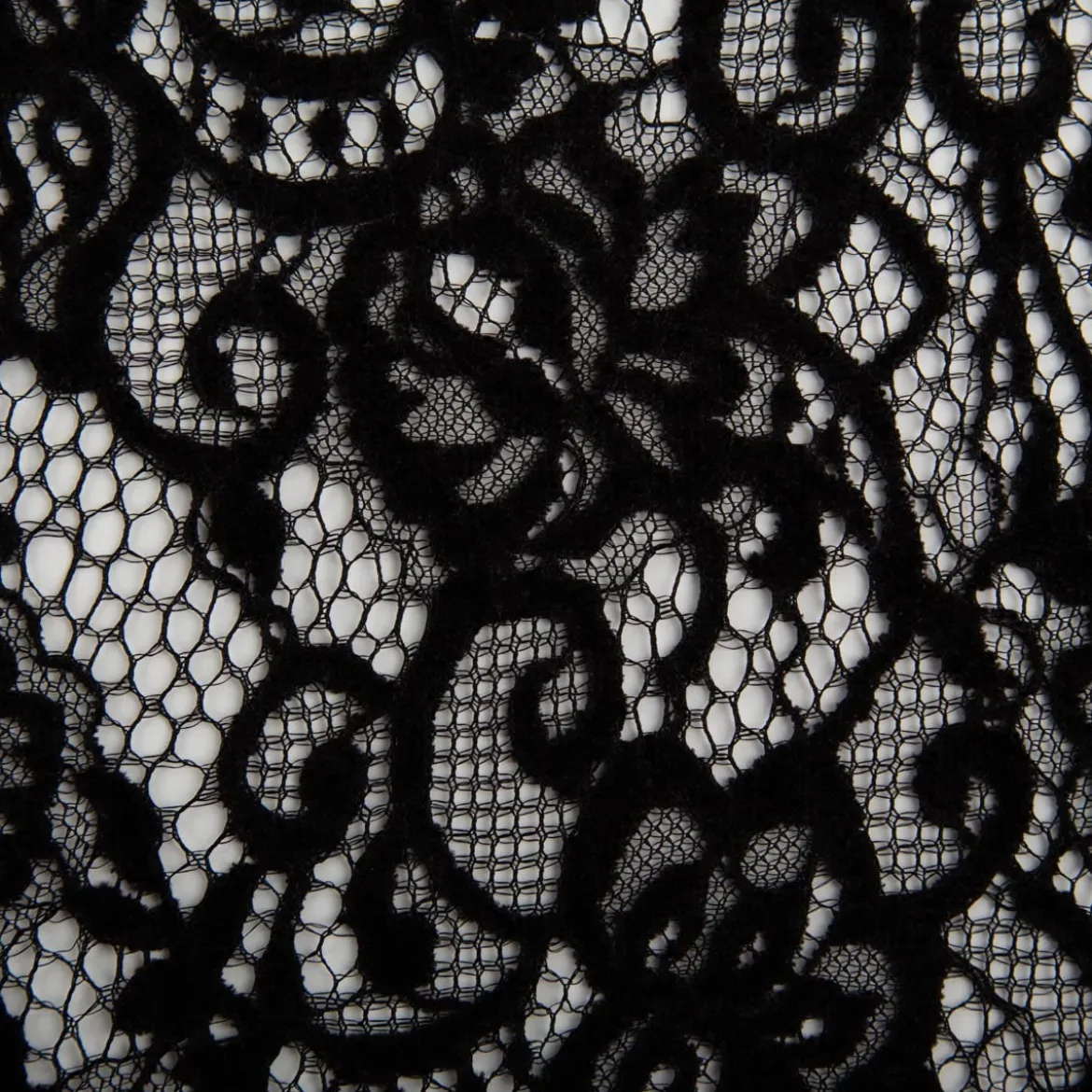 Spitze mit Chenille Meterware floral schwarz 150cm breit