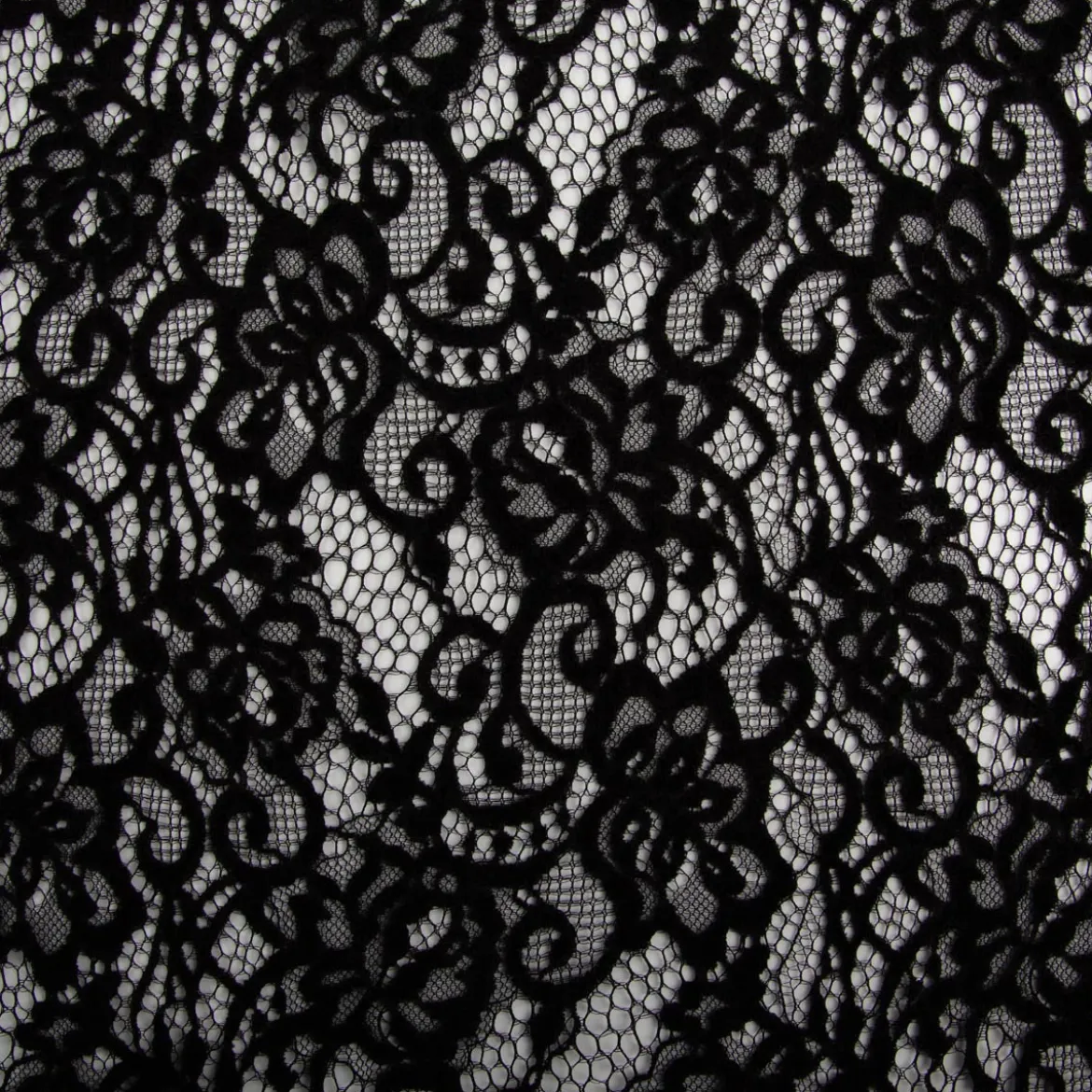Spitze mit Chenille Meterware floral schwarz 150cm breit
