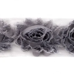 Spitzenband Chiffon Blüten grau Meterware Länge: 6cm 100% Polyester
