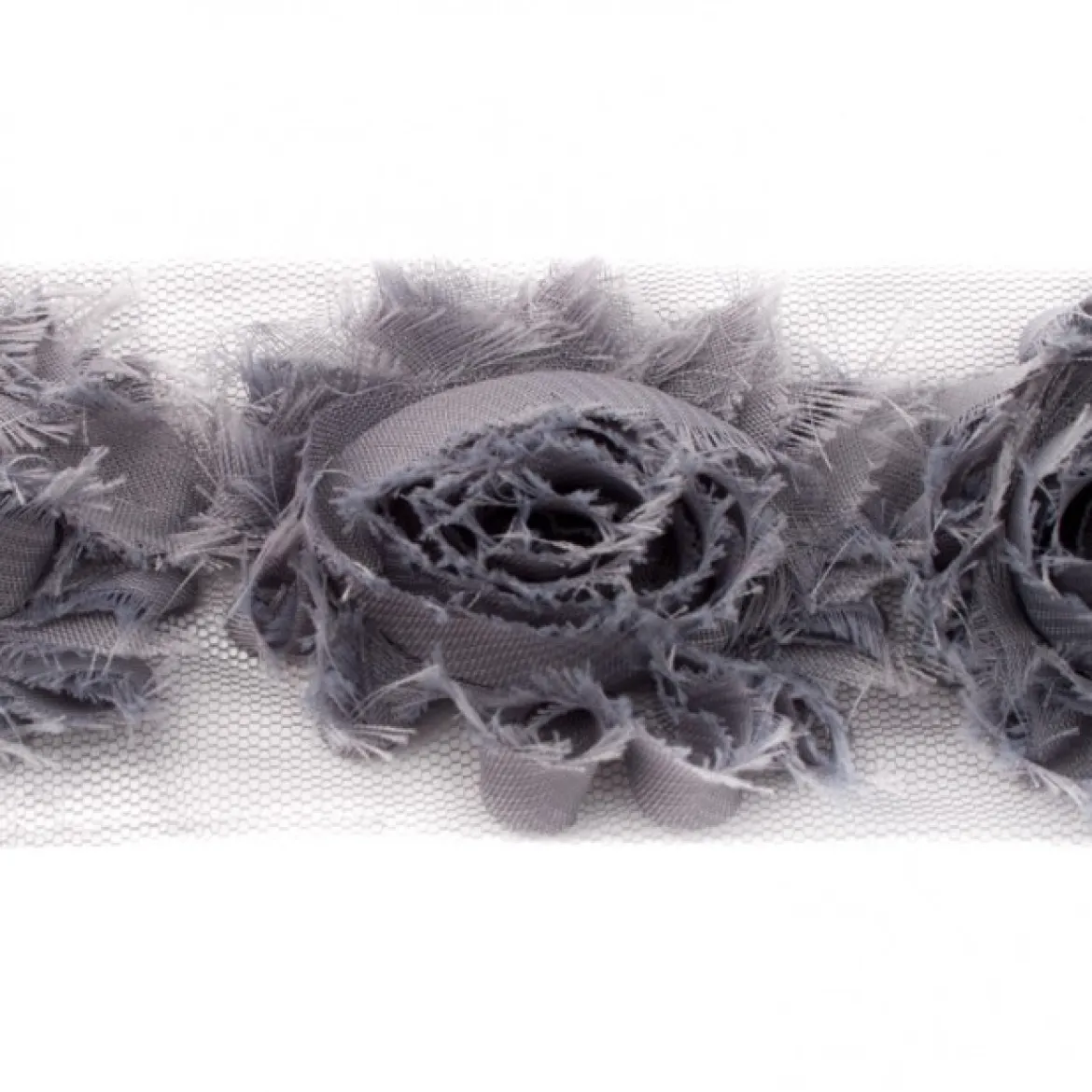 Spitzenband Chiffon Blüten grau Meterware Länge: 6cm 100% Polyester