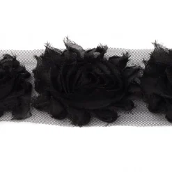 Spitzenband Chiffon Blüten schwarz Meterware 8cm breit