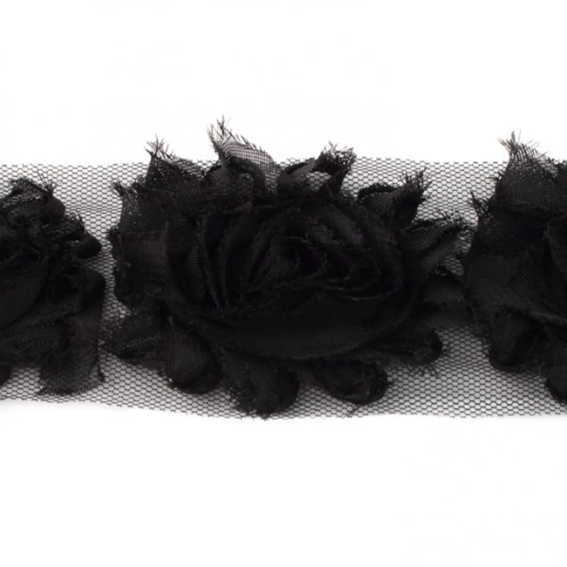 Spitzenband Chiffon Blüten schwarz Meterware 8cm breit