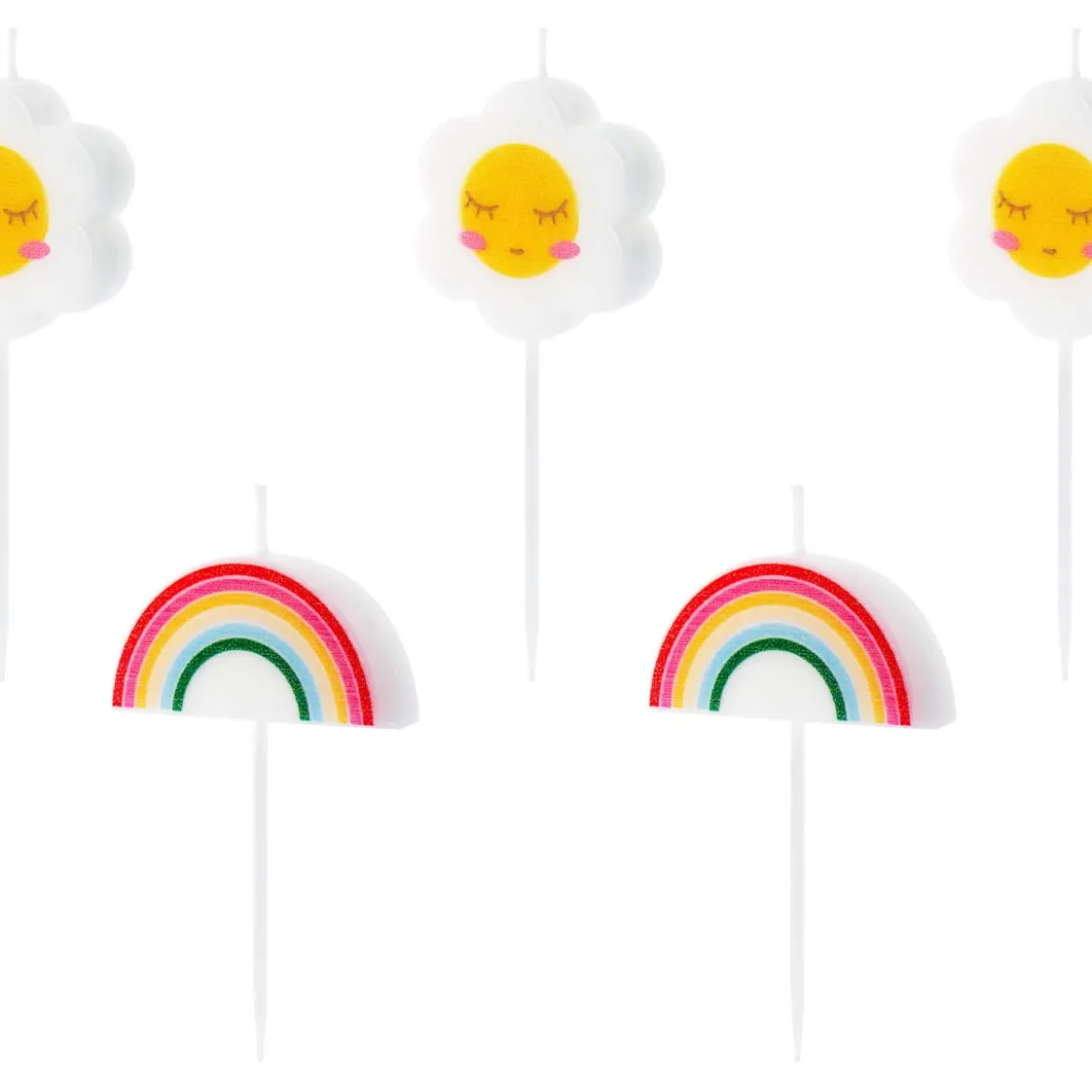 5 Stück Geburtstagskerzen Daisy Blumen und Regenbogen