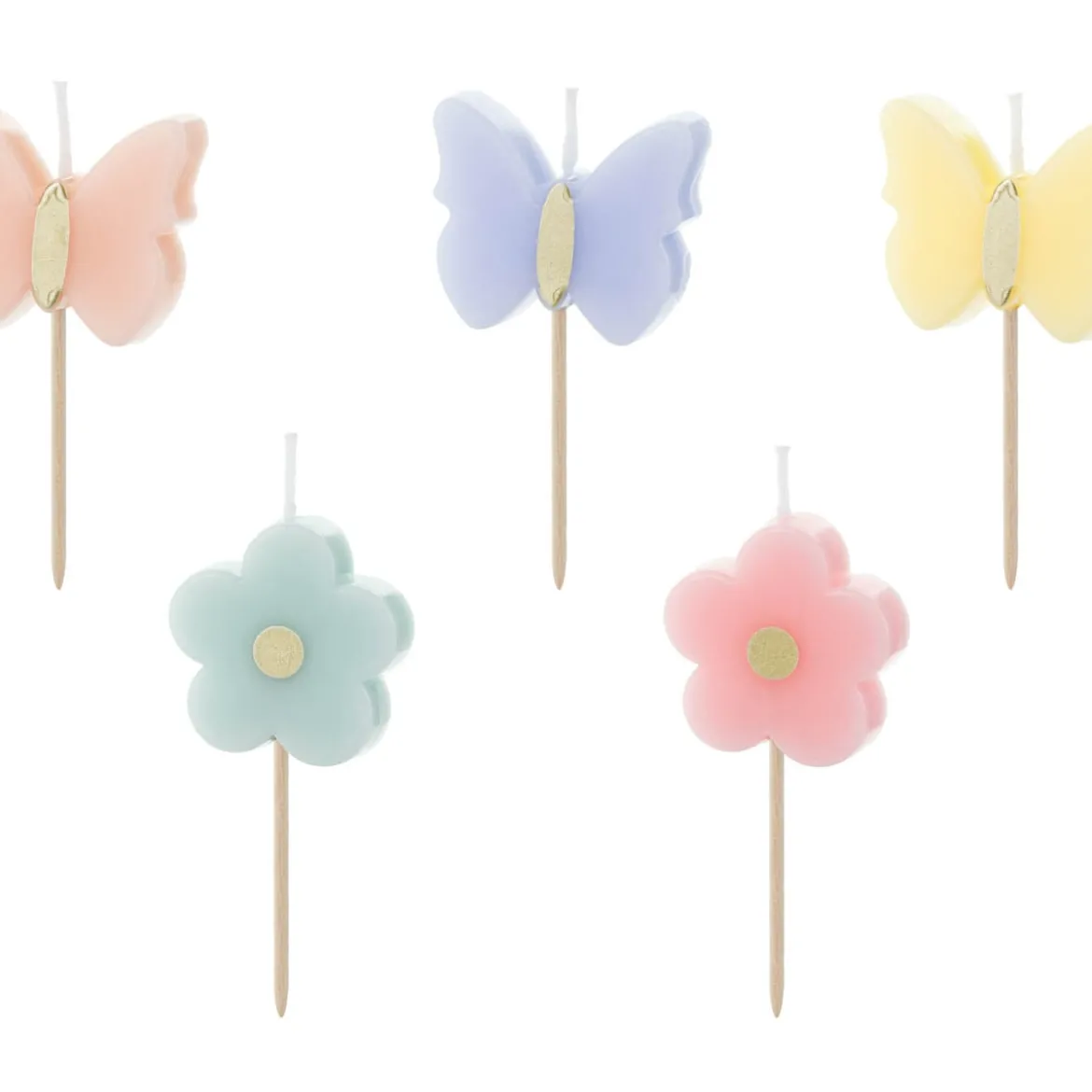 5 Stück Geburtstagskerzen Schmetterlinge und Blumen Farbmix 3,5cm