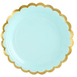 6 Stück Partyteller mit Wellenrand aus Pappe mint gold 18cm