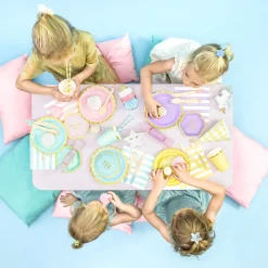 6 Stück Partyteller mit Wellenrand aus Pappe mint gold 18cm