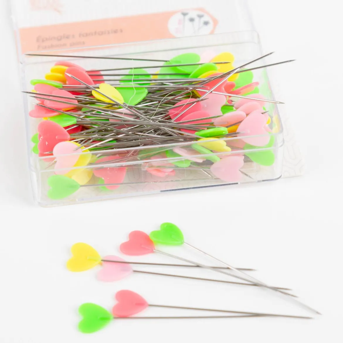Stecknadel Herzchen bunt im 100er Pack