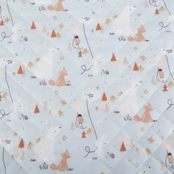 Steppstoff Baumwolle Eisbär Fuchs Hase Pinguin beidseitig hellblau weiß 1,44m Breite