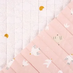 Steppstoff Baumwolle Wazou Noug Vögel Wolken Sonne beidseitig rosa weiß 1,50m Breite
