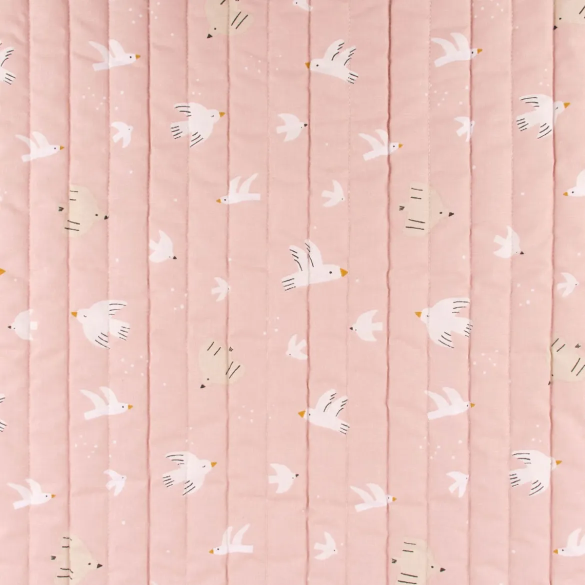 Steppstoff Baumwolle Wazou Noug Vögel Wolken Sonne beidseitig rosa weiß 1,50m Breite