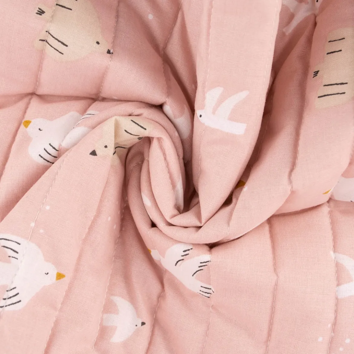 Steppstoff Baumwolle Wazou Noug Vögel Wolken Sonne beidseitig rosa weiß 1,50m Breite