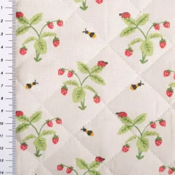 Steppstoff Baumwolle Wendestoff Erdbeeren Bienen beige 1,38m Breite