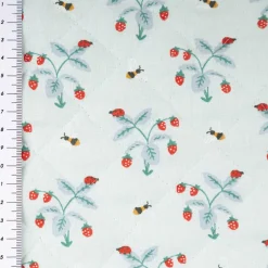 Steppstoff Baumwolle Wendestoff Erdbeeren Bienen hellblau 1,38m Breite