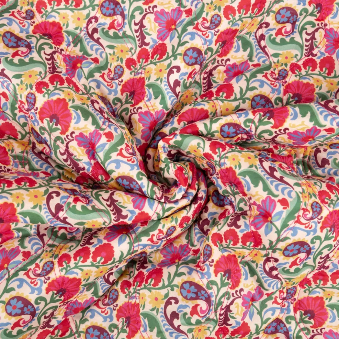 Steppstoff Baumwollstoff Voile Blumen Streifen Poppy Fabrics weiß bunt 1,35m Breite