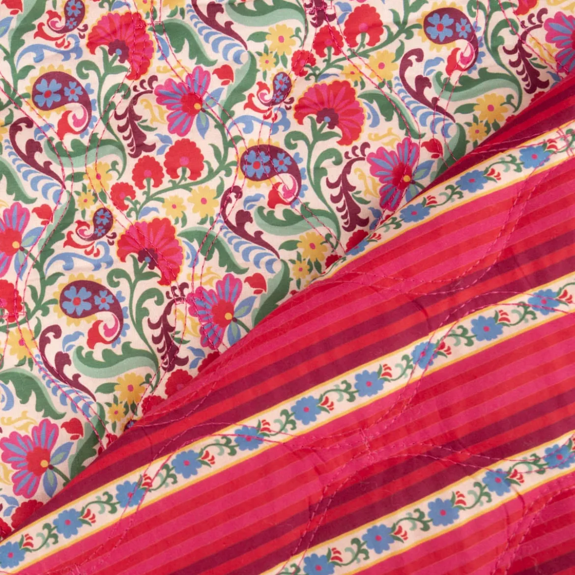 Steppstoff Baumwollstoff Voile Blumen Streifen Poppy Fabrics weiß bunt 1,35m Breite