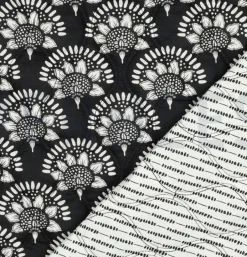 Steppstoff Baumwollstoff Voile Blumen Abstrakt schwarz weiß 1,35m Breite